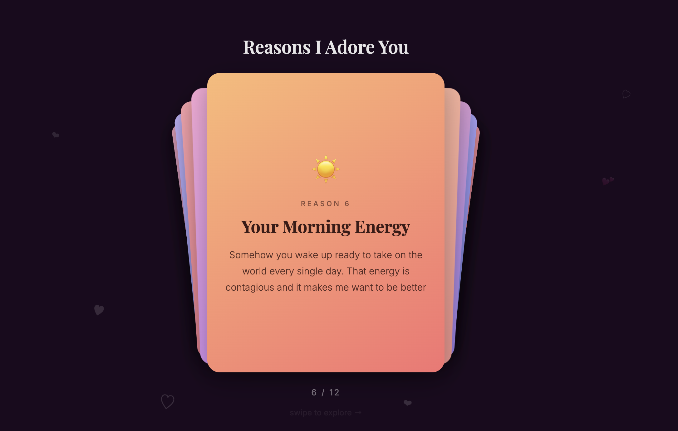 Password screen with dark gradient background, heart envelope icon, and 'For Your Eyes Only' headline